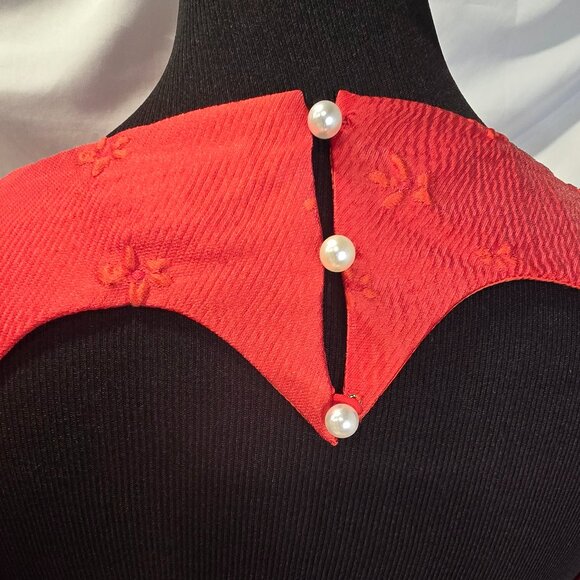 Sister Jane Poppy Dress Red Jacquard Mini Short Puff Sleeves Heart Back Medium - Picture 11 of 12